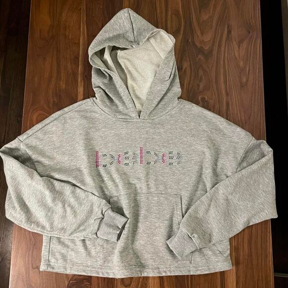 bebe Tops - Bebe Sport Y2K Rhinestone Bedazzled Cropped Hoodie Grey Medium